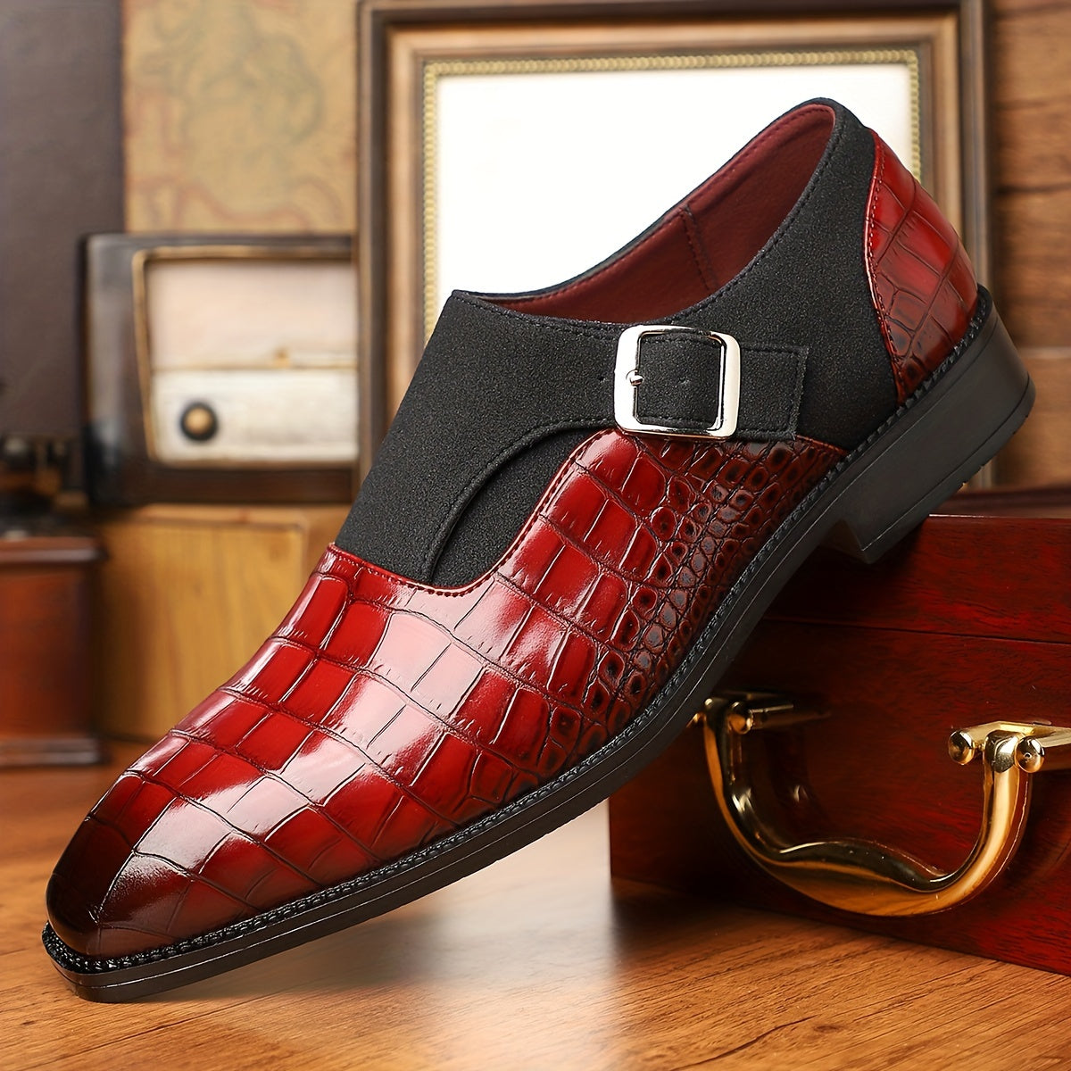 Plus Size Men's Stylish Monk Shoes With Adjustable Buckle Straps, Comfy Non Slip Durable Rubber Sole Dress Shoes, Men's Footwear